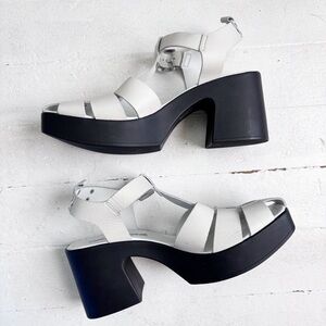 Free People Pacific Platform Fisherman Sandals White Black Chunky Heel Sz 40 EUC